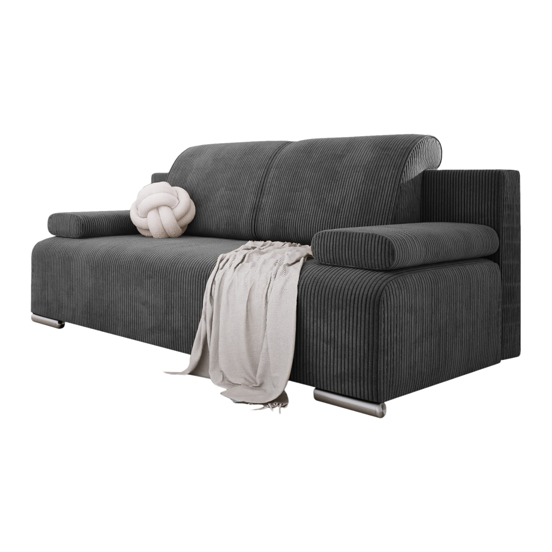 Szara sofa z funkcją spania i pojemnikiem BONA sztruks