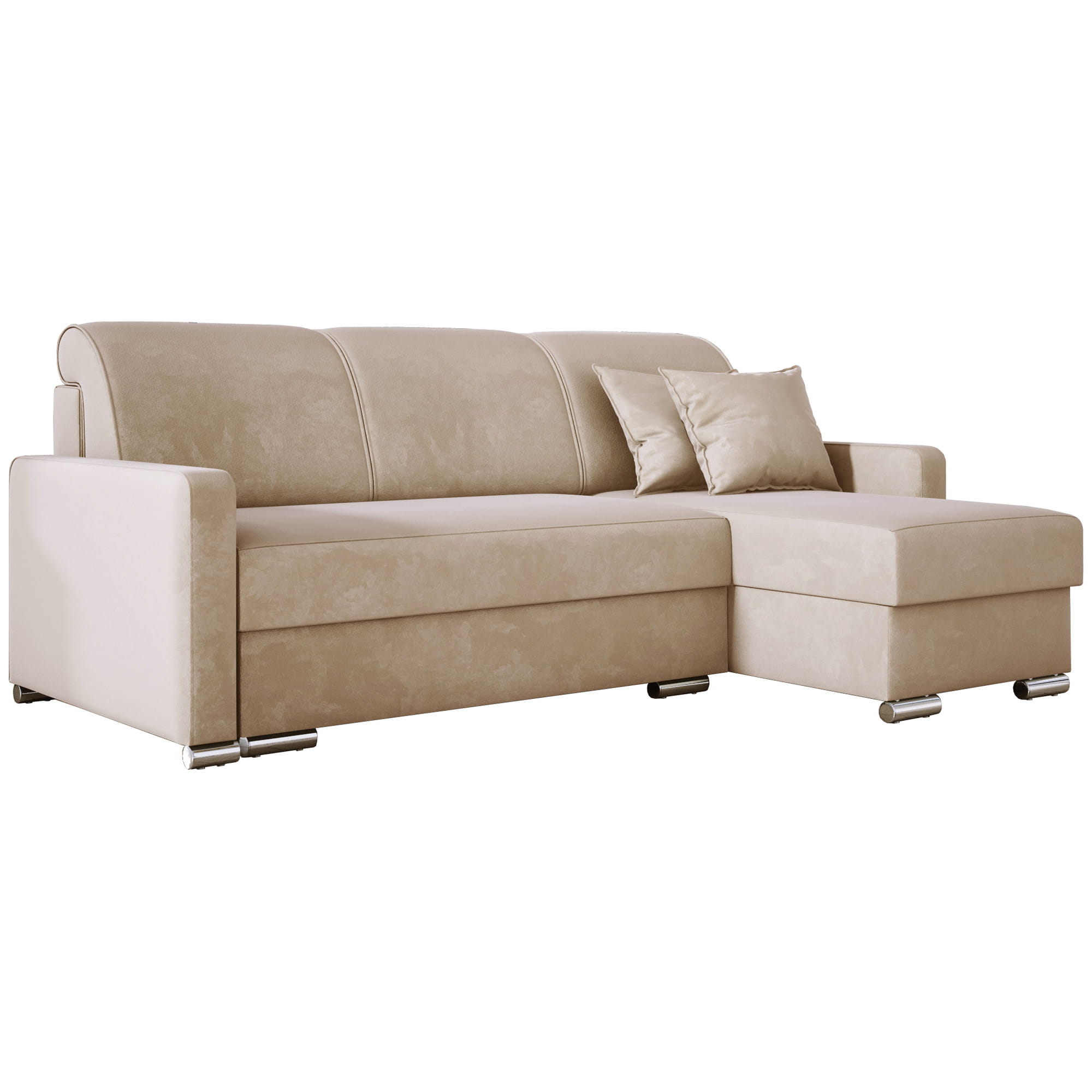 Beżowy mały narożnik z funkcją spania i pojemnikami LUNA MINI welur